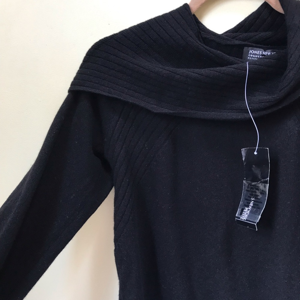 Jones New York NEW 100% Cashmere Sweater Cowl Shawl Collar Ribbed Minimalist P L - Picture 2 of 15
